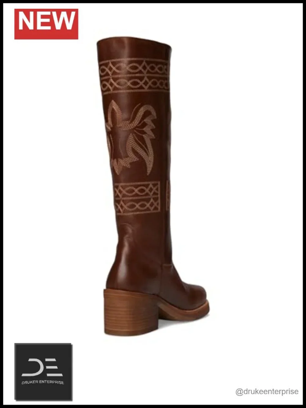 Embroidered Pull On Casual Boots Mid Heel